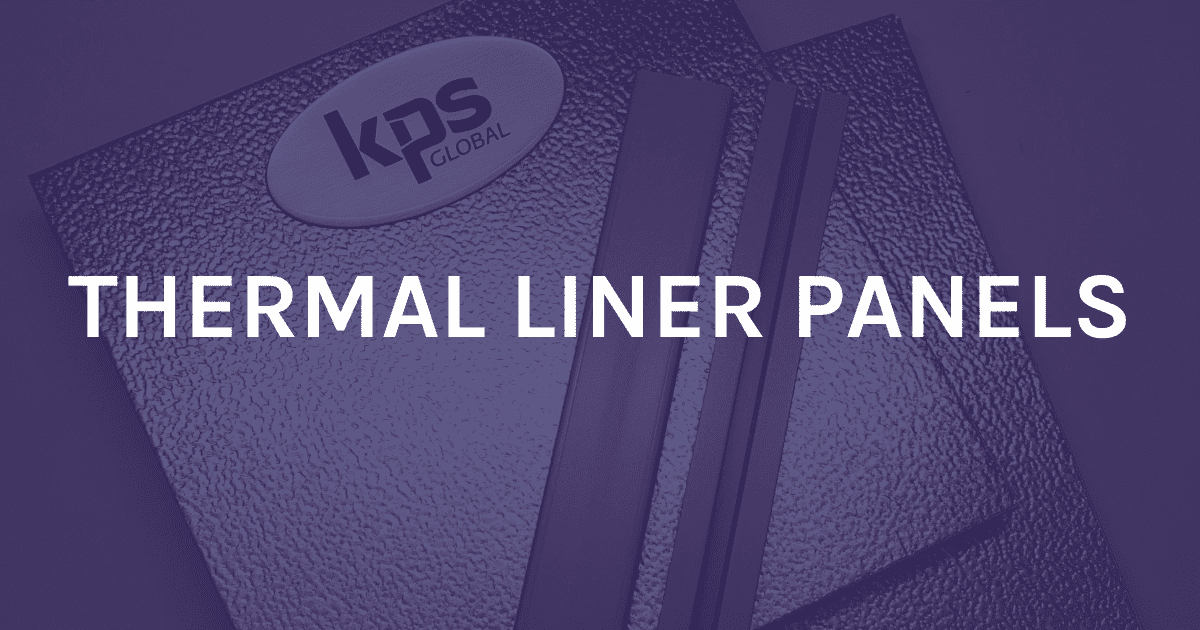 Metal panel insulated with foam with KPS Logo on the front. Overlaying the image are the words Thermal Liner Panels.