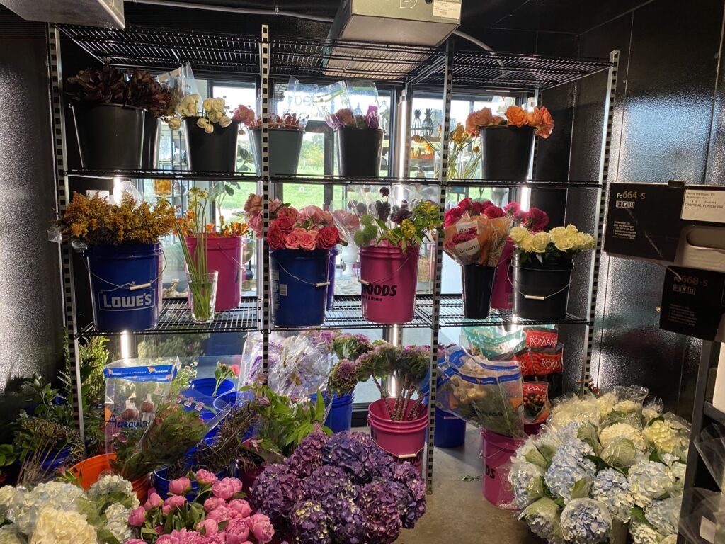 Interior of a cooler used to store flowers at a florist