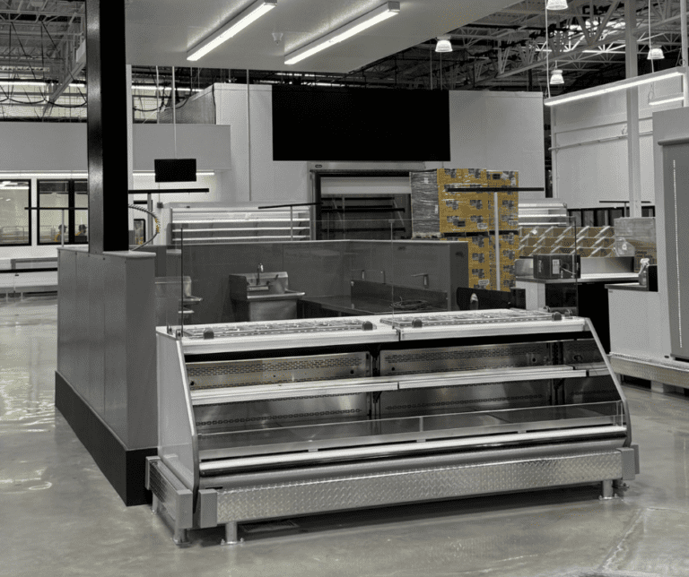 Spotlight station saving space overnight. Retail construction space