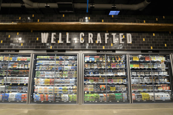 beer coolers in grocery store